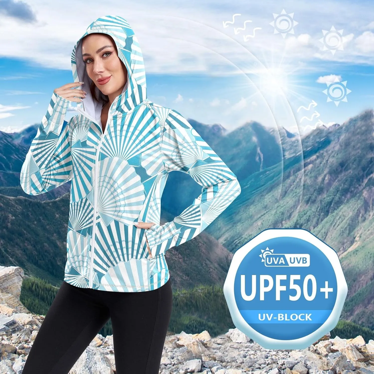 GAIGEO Tropical Palm Leaves Floral Blue Women Jacket UPF 50  Lightweight Summer Jackets for Women, Breathable Fabric, S