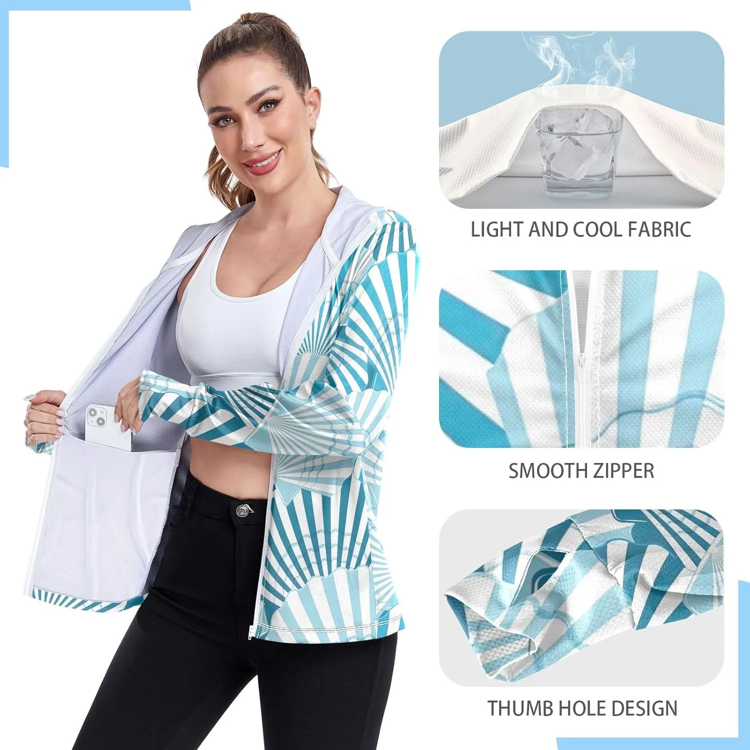 GAIGEO Tropical Palm Leaves Floral Blue Women Jacket UPF 50  Lightweight Summer Jackets for Women, Breathable Fabric, S