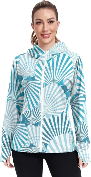 GAIGEO Tropical Palm Leaves Floral Blue Women Jacket UPF 50  Lightweight Summer Jackets for Women, Breathable Fabric, S