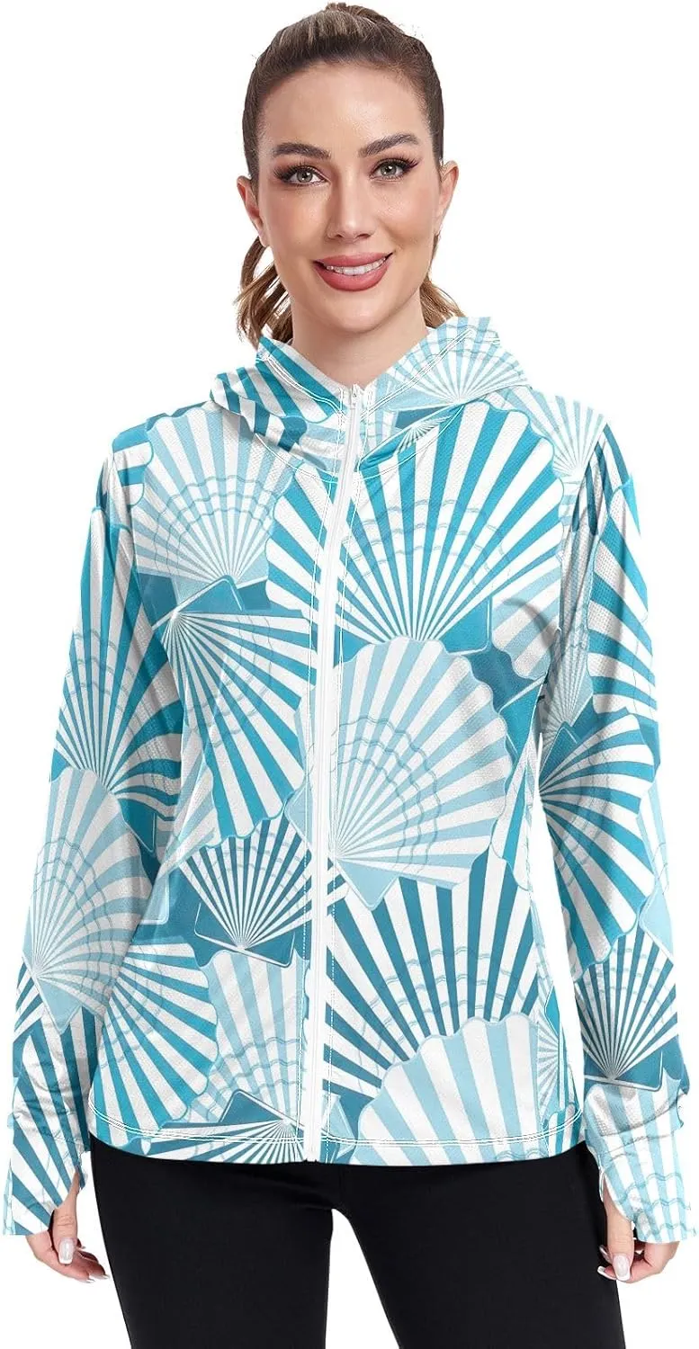 GAIGEO Tropical Palm Leaves Floral Blue Women Jacket UPF 50  Lightweight Summer Jackets for Women, Breathable Fabric, S
