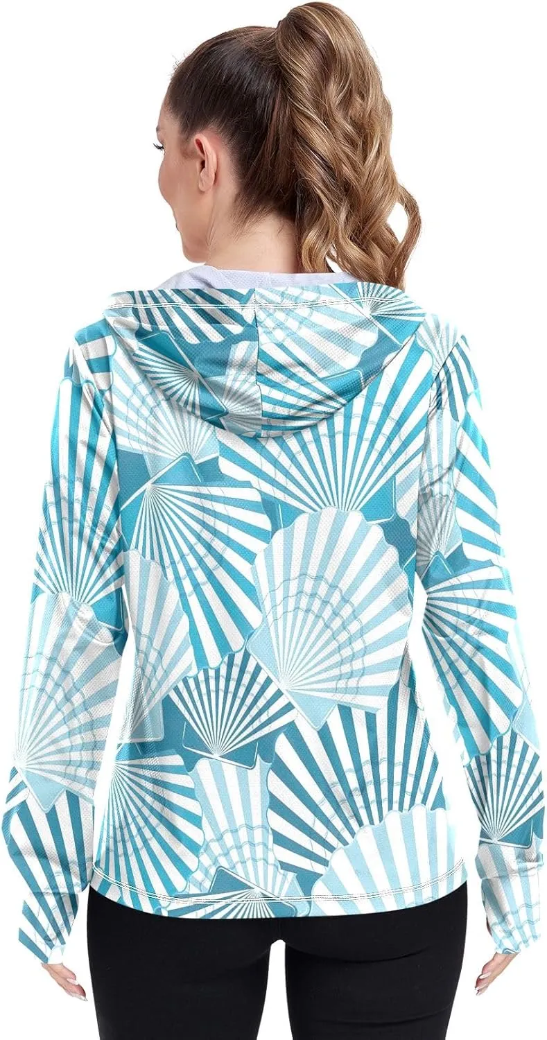 GAIGEO Tropical Palm Leaves Floral Blue Women Jacket UPF 50  Lightweight Summer Jackets for Women, Breathable Fabric, S