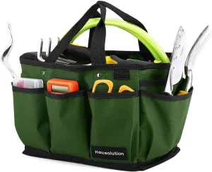 Gardening Tote Bag, Deluxe Garden Tool Storage Bag and Home Organizer with Pockets, Wear-resistant & Reusable, 14 Inch, Dark Green