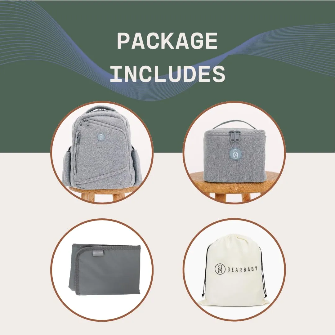 Gear Baby Breast Pump & Diaper bag Compatible with Spectra S1, S2, Medela, Neoprene Wearable Baby Breast Milk cooler Travel Diaper Bag Backpack for Working Mom and Family with Changing Pad (Grey)