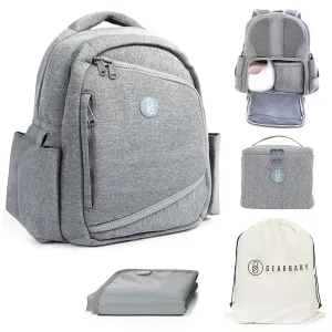 Gear Baby Breast Pump & Diaper bag Compatible with Spectra S1, S2, Medela, Neoprene Wearable Baby Breast Milk cooler Travel Diaper Bag Backpack for Working Mom and Family with Changing Pad (Grey)
