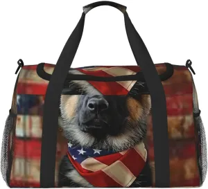 German Shepherd American Flag Travel Duffel Bag Tote Bag Sports Gym Bag For Women And Men