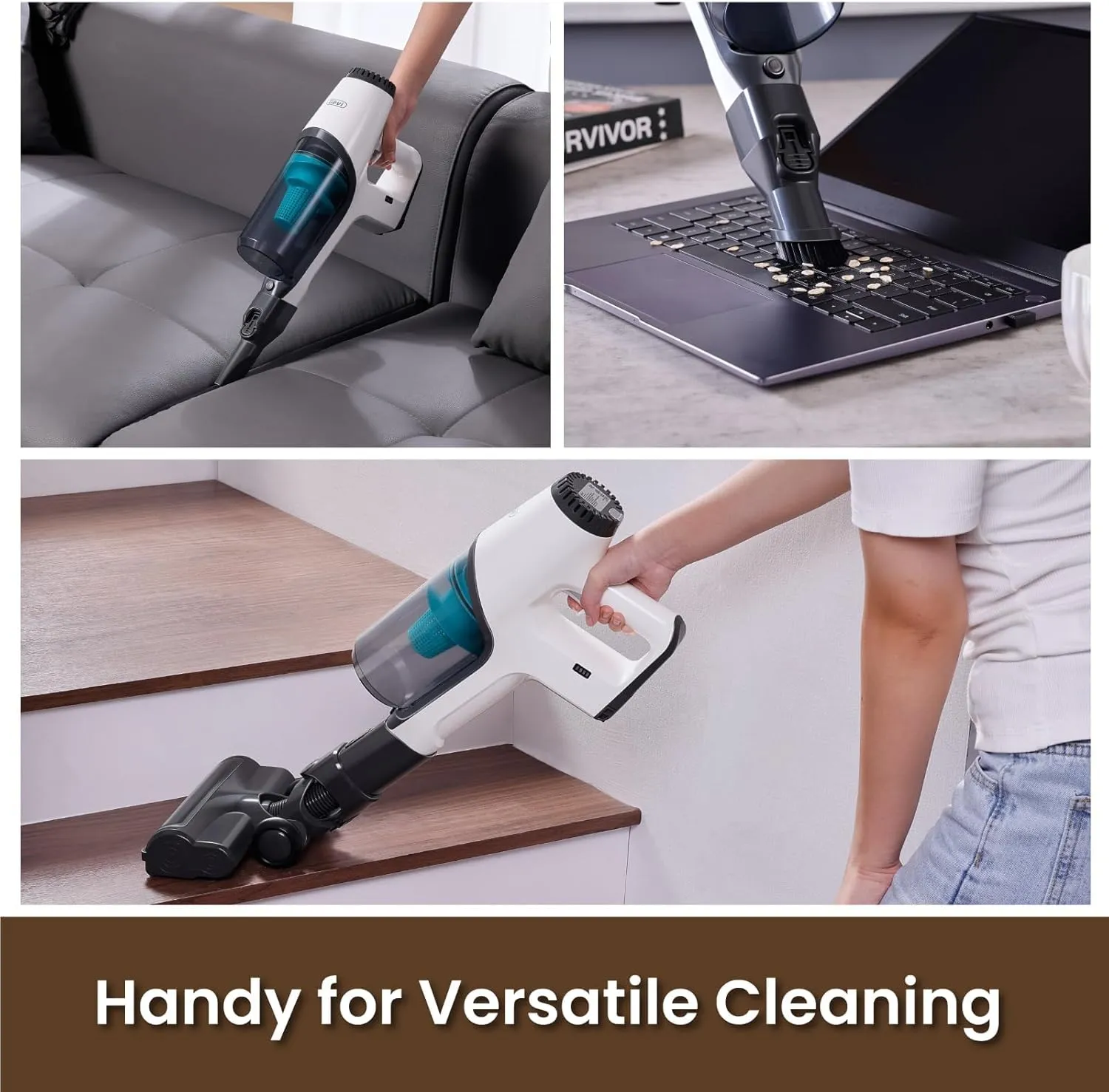 Gevi Cordless Stick Vacuum Cleaner, Vacuum Cleaners for Home with Crevice Tool and Dust Brush, Ultra Lightweight, Up to 45mins Battery Runtime, Quick Clean-Up for Hard Floors, Carpets and Upholstery
