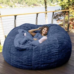 Giant Bean Bag Chair Cover(No Filler),Oversized Round Soft Fluffy PV Velvet Washable Lazy Sofa Bean Bag Bed Cover for Adults, Living Room Bedroom Furniture Outside Cover (Blue, 6FT)