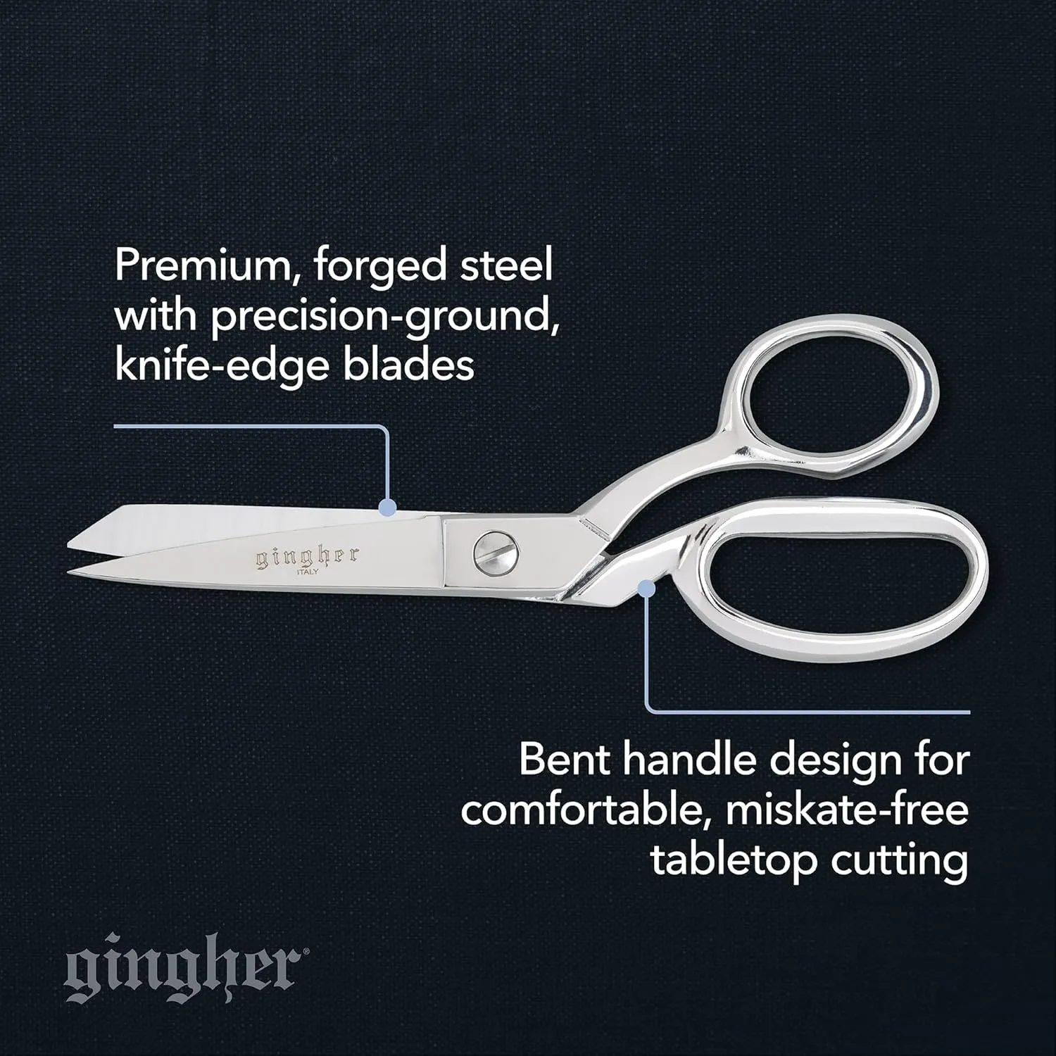 Gingher Dressmaker's Fabric Scissors with Protective Sheath - 7" Stainless Steel Shears - Sharp Knife Edge Fabric Scissors - Silver