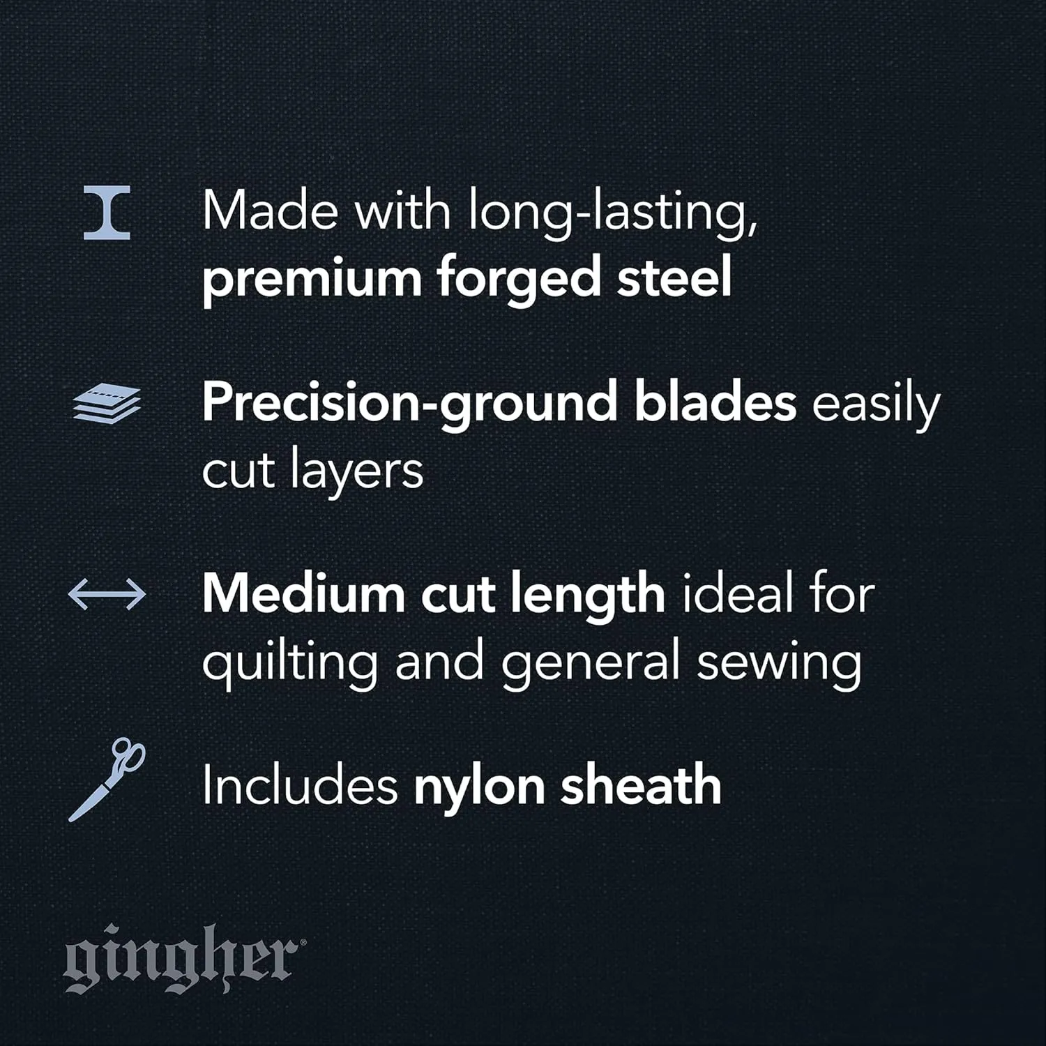 Gingher Dressmaker's Fabric Scissors with Protective Sheath - 7" Stainless Steel Shears - Sharp Knife Edge Fabric Scissors - Silver