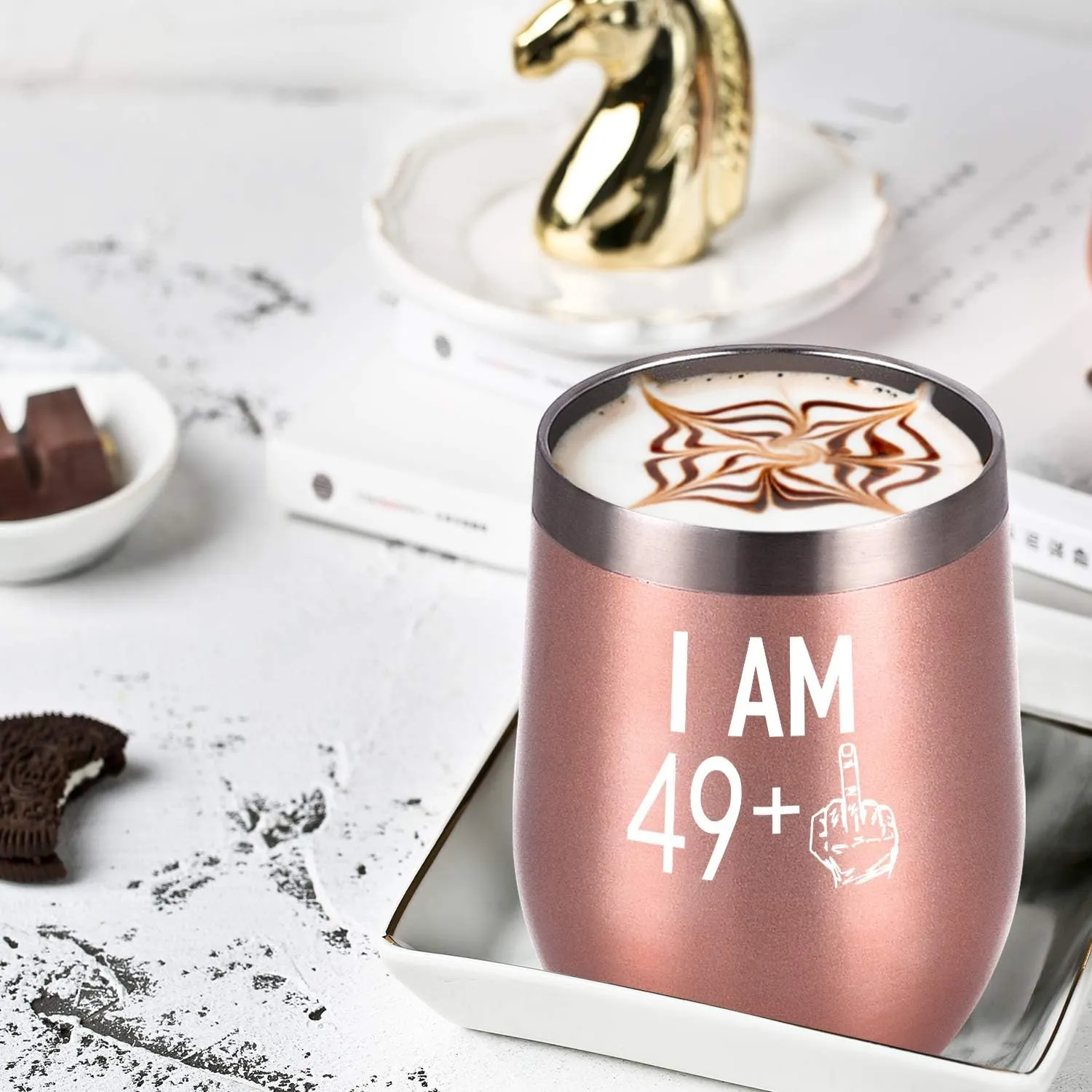 GINGPROUS 49 Plus One Middle Finger Wine Tumbler 50th Birthday Gifts for Women, Turning 50 Funny Tumbler Gifts Idea for Best Friends Wife Mom Coworkers, 12 Oz Insulated Tumbler Glasses, Rose Gold