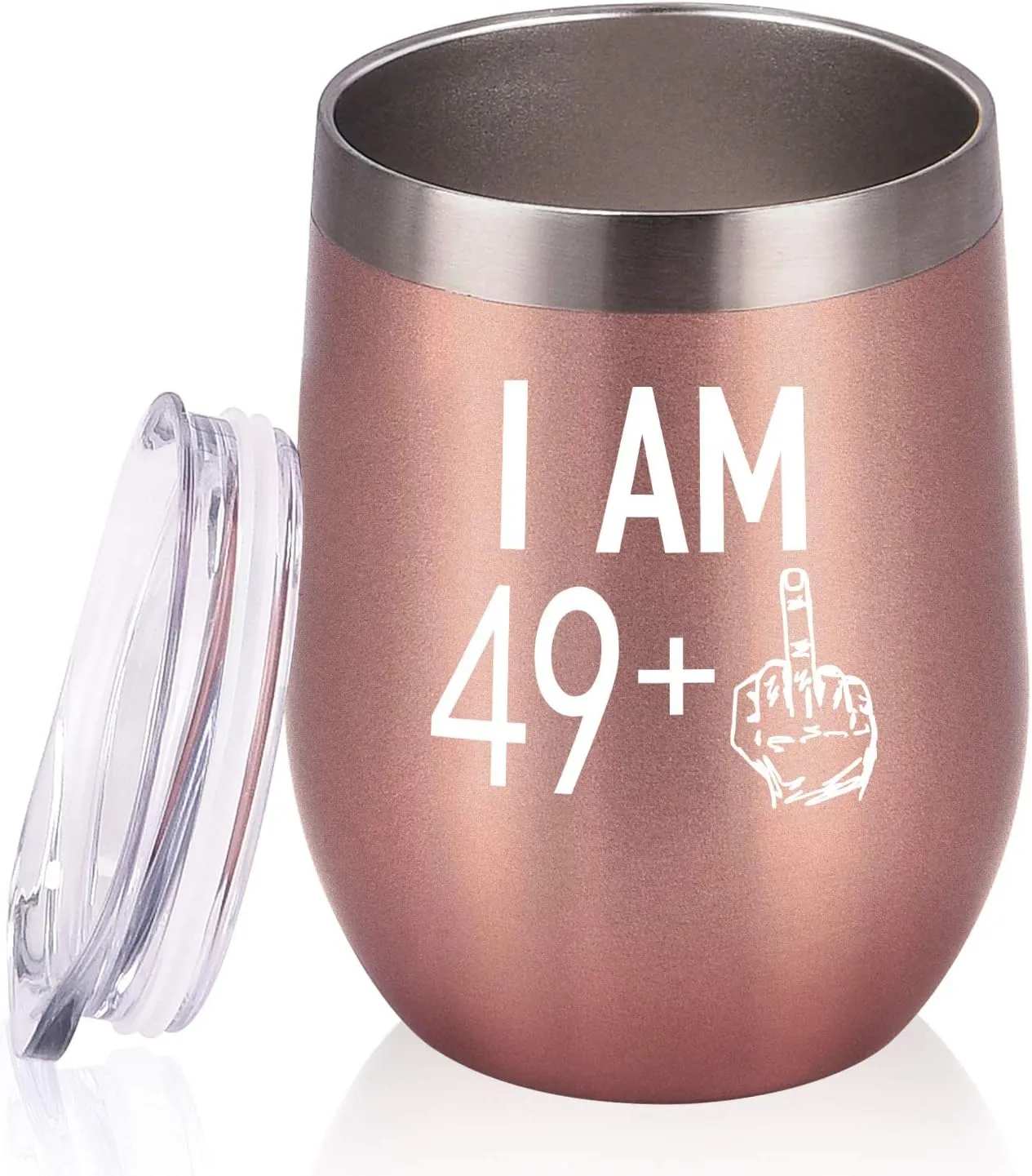 GINGPROUS 49 Plus One Middle Finger Wine Tumbler 50th Birthday Gifts for Women, Turning 50 Funny Tumbler Gifts Idea for Best Friends Wife Mom Coworkers, 12 Oz Insulated Tumbler Glasses, Rose Gold