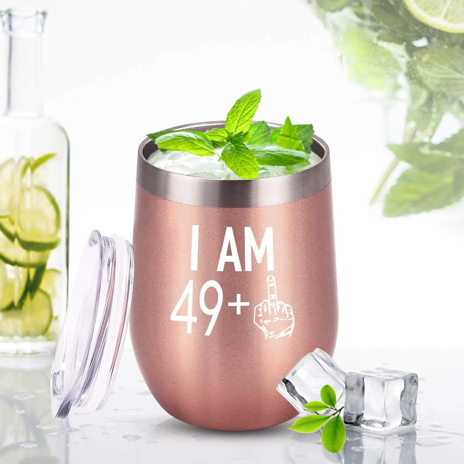 GINGPROUS 49 Plus One Middle Finger Wine Tumbler 50th Birthday Gifts for Women, Turning 50 Funny Tumbler Gifts Idea for Best Friends Wife Mom Coworkers, 12 Oz Insulated Tumbler Glasses, Rose Gold