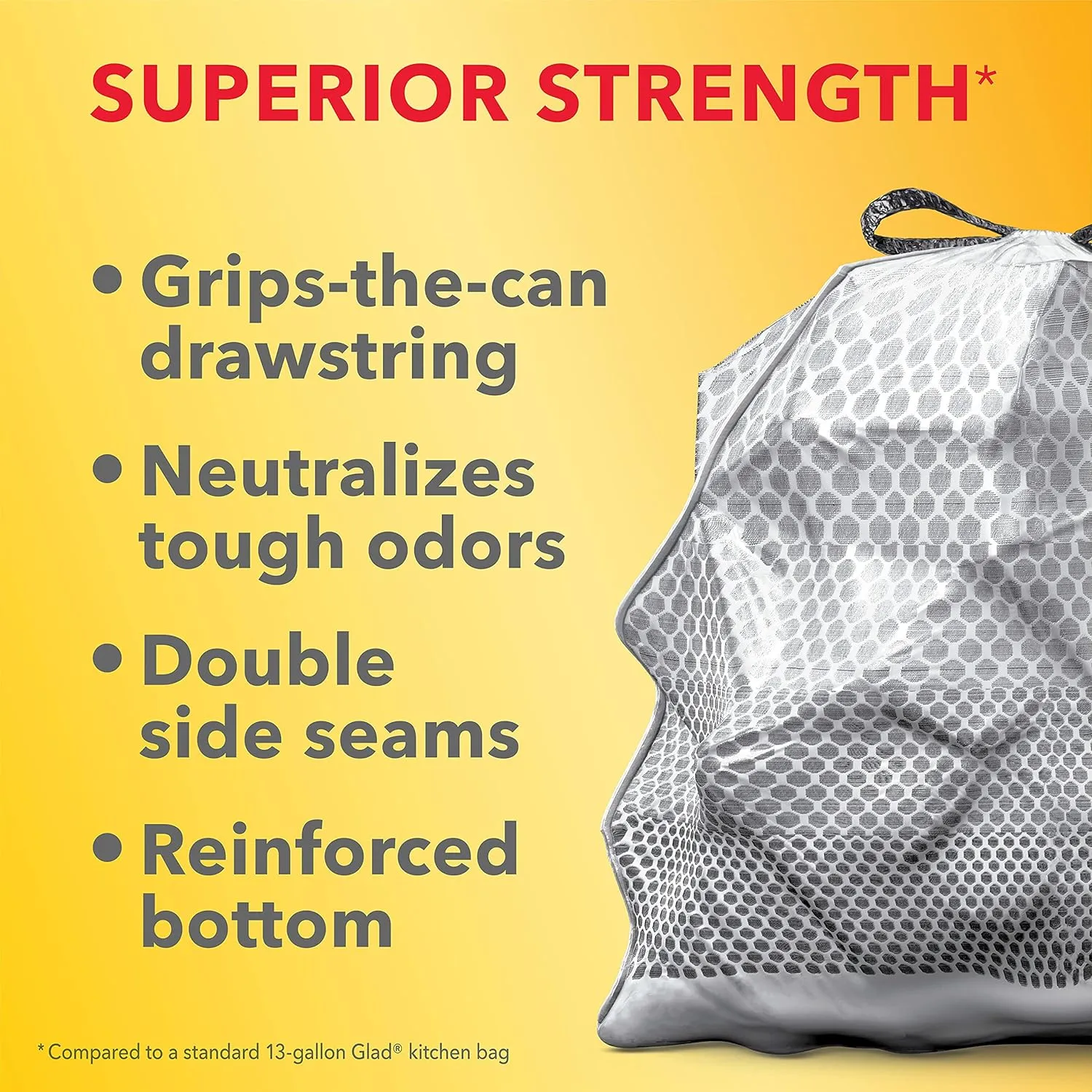 Glad ForceFlex MaxStrength with Clorox Trash Bags, 13 Gal, Lemon Fresh Bleach, 90 Ct, Pack May Vary
