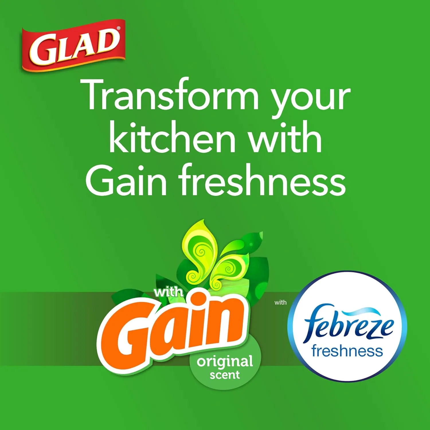 Glad Medium Drawstring Trash Bags, 8 Gal, Gain Original with Febreze, 80 Ct (Package May Vary)