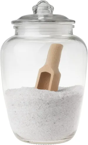 Glass Bath Salt Jar with Wooden Scoop for Bath Salt, Bath Salt Container With Airtight Lid Holds 74 oz of Bath Salt Epsom Salt, Laundry, Flour Multi Use