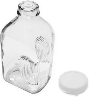 Glass Beverage Jug, 64 oz, Clear, Wide Mouth with Groove Handle and Airtight Lid (1pc)