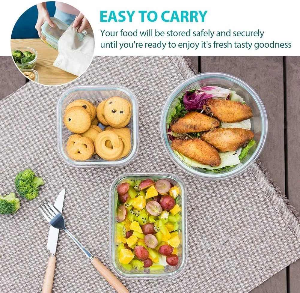 Glass Food Storage Containers with Lids, [24 Piece] Glass Meal Prep Containers, Airtight Glass Bento Boxes, BPA Free & Leak Proof (12 lids & 12 Containers) - Blue