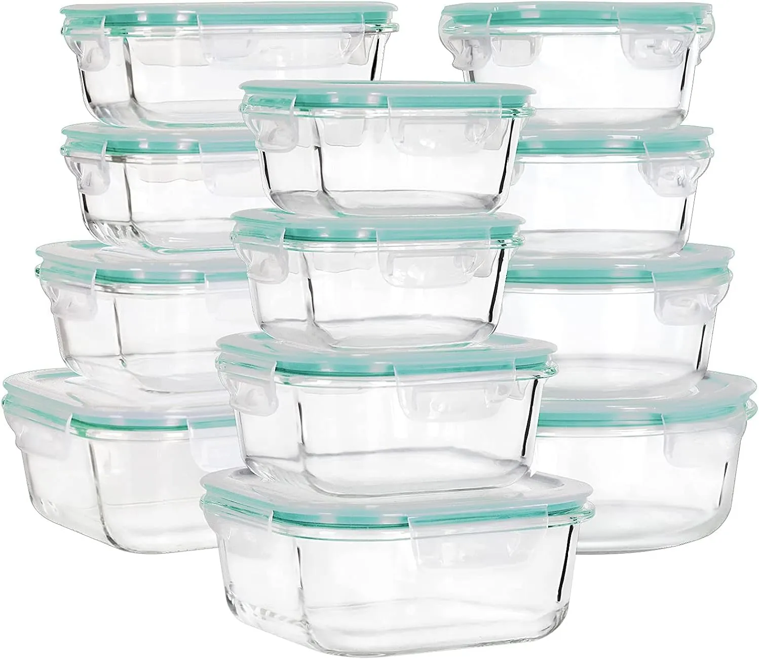 Glass Food Storage Containers with Lids, [24 Piece] Glass Meal Prep Containers, Airtight Glass Bento Boxes, BPA Free & Leak Proof (12 lids & 12 Containers) - Blue