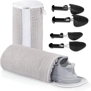 GOGOODA Upgraded Shoe Washing Bag for Washing Machine - Laundry Shoe Bag for Washer and Dryer with Safety Lock for All Shoe Types (New Gray, with shoe trees)