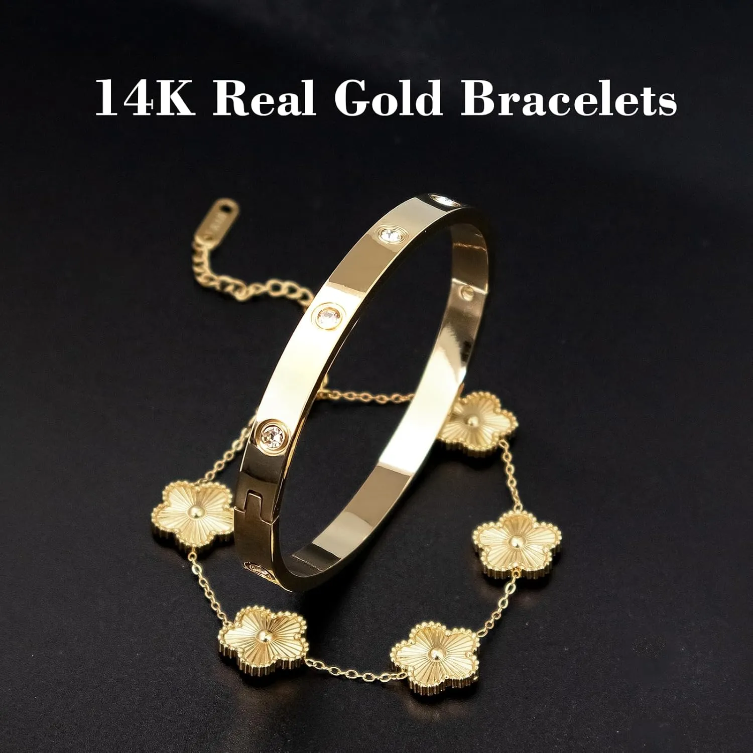 Gold Bracelets for Women Stainless Steel Bracelet 18K Love Bangle for women Cubic Zirconia Cuff Gold Bangle Set Fashion Jewelry Gifts