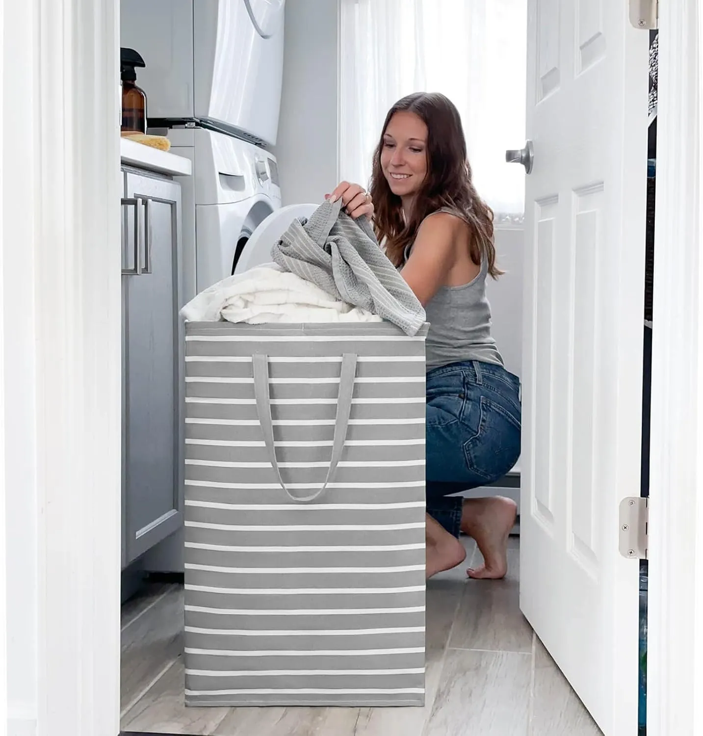 Goodpick 90L Laundry Basket Organizer 2-Pack Large Tall Laundry Hampers Storage Baskets for Organizing Dirty Clothes Hampers for Baby Laundry Towels Blanket Basket in Bathroom, Bedroom, Dorm, Grey