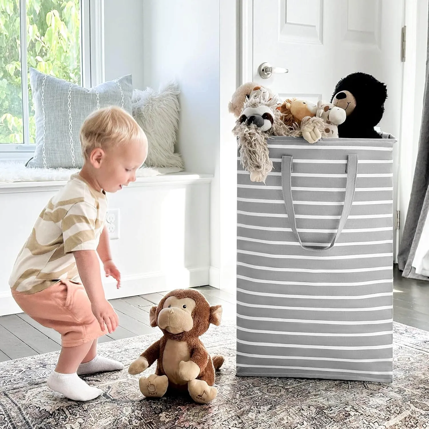 Goodpick 90L Laundry Basket Organizer 2-Pack Large Tall Laundry Hampers Storage Baskets for Organizing Dirty Clothes Hampers for Baby Laundry Towels Blanket Basket in Bathroom, Bedroom, Dorm, Grey