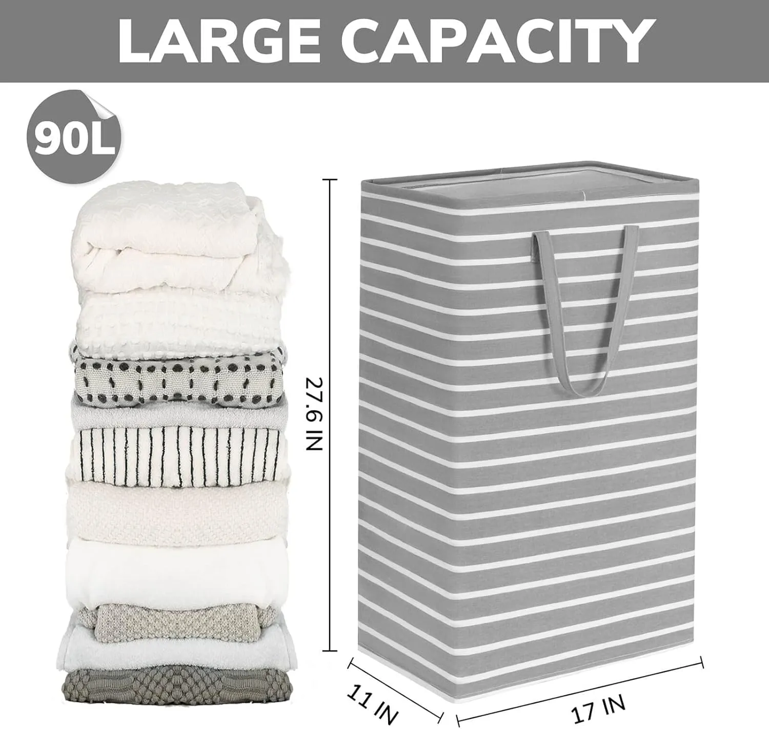 Goodpick 90L Laundry Basket Organizer 2-Pack Large Tall Laundry Hampers Storage Baskets for Organizing Dirty Clothes Hampers for Baby Laundry Towels Blanket Basket in Bathroom, Bedroom, Dorm, Grey