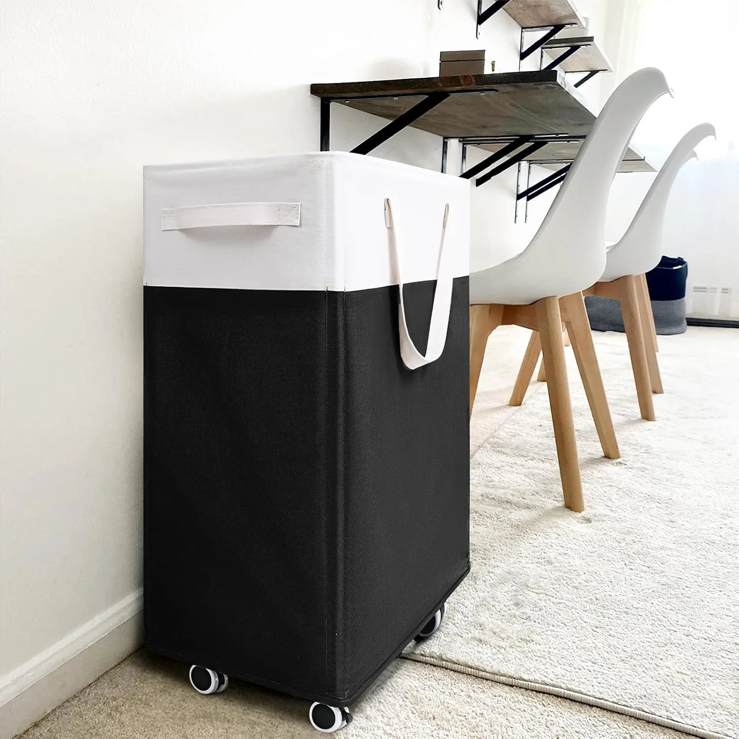 Goodpick Hamper with Wheels 75L 2-Pack, Tall Laundry Basket with Removable Wash Bags, Rolling Black Laundry Hamper for Corner Dorm, Large Collapsible Laundry Baskets
