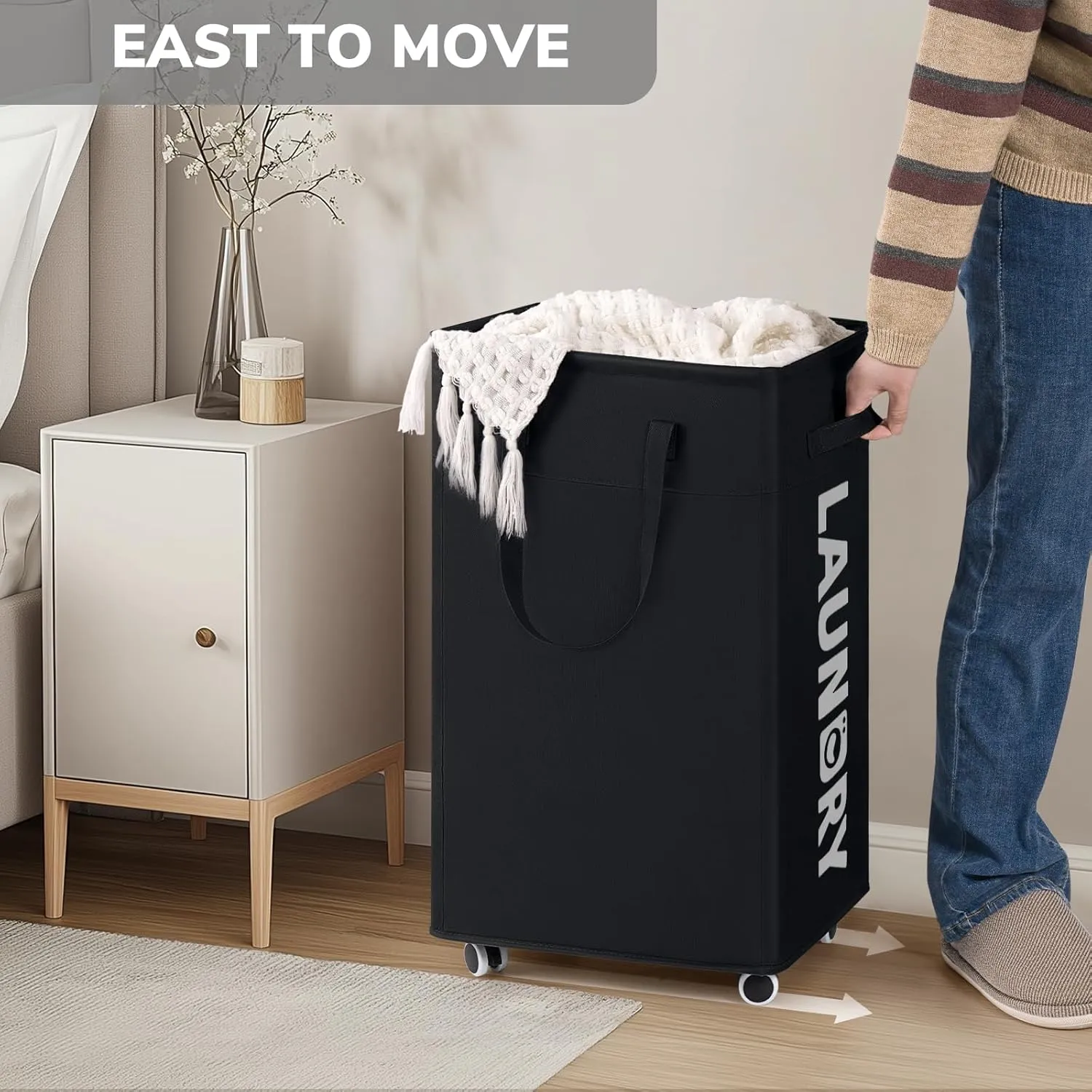 Goodpick Laundry Hamper with Wheels, 75L Dirty Clothes Hamper with Removable Wash Bag for Laundry Room, Black Rolling Laundry Basket