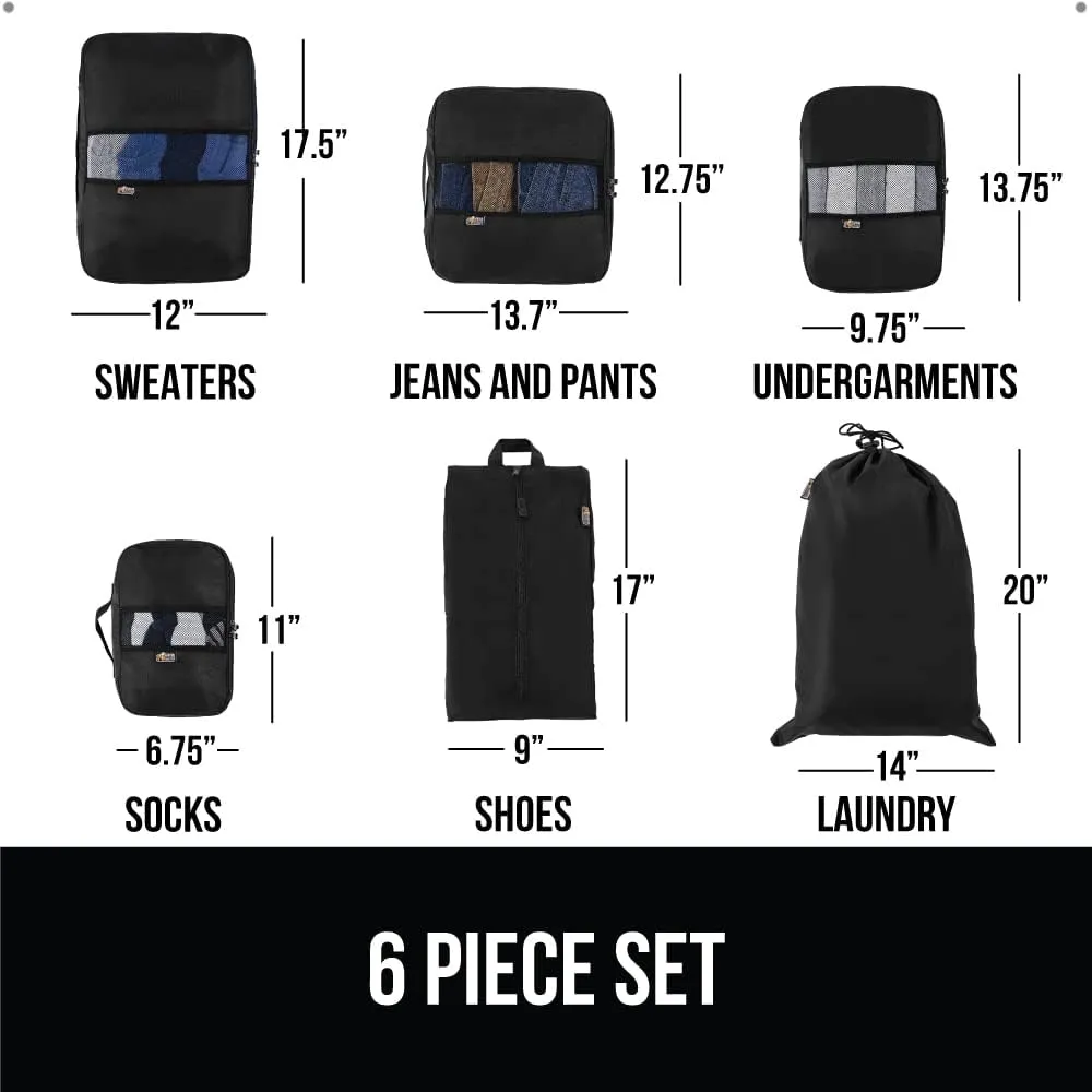 GORILLA GRIP 6 Set Packing Cubes, Travel Essentials for Suitcase, Mesh Organizer Bags for Clothes Toiletries Shoes and Laundry, Luggage and Carry On Airplane Accessories, Traveling Must Haves Black