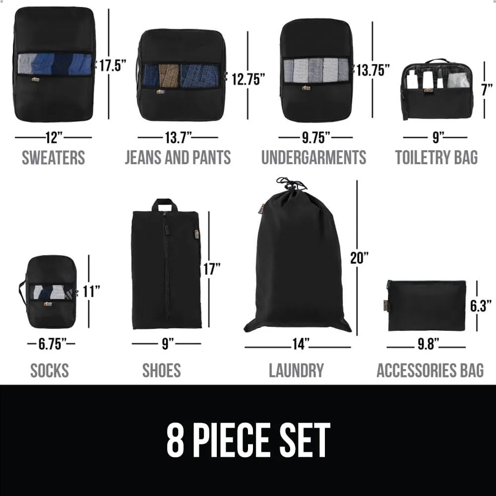 GORILLA GRIP 8 Set Packing Cubes, Travel Essentials for Suitcase, Mesh Organizer Bags for Clothes Toiletries Shoes and Laundry, Luggage and Carry On Airplane Accessories, Traveling Must Haves Black
