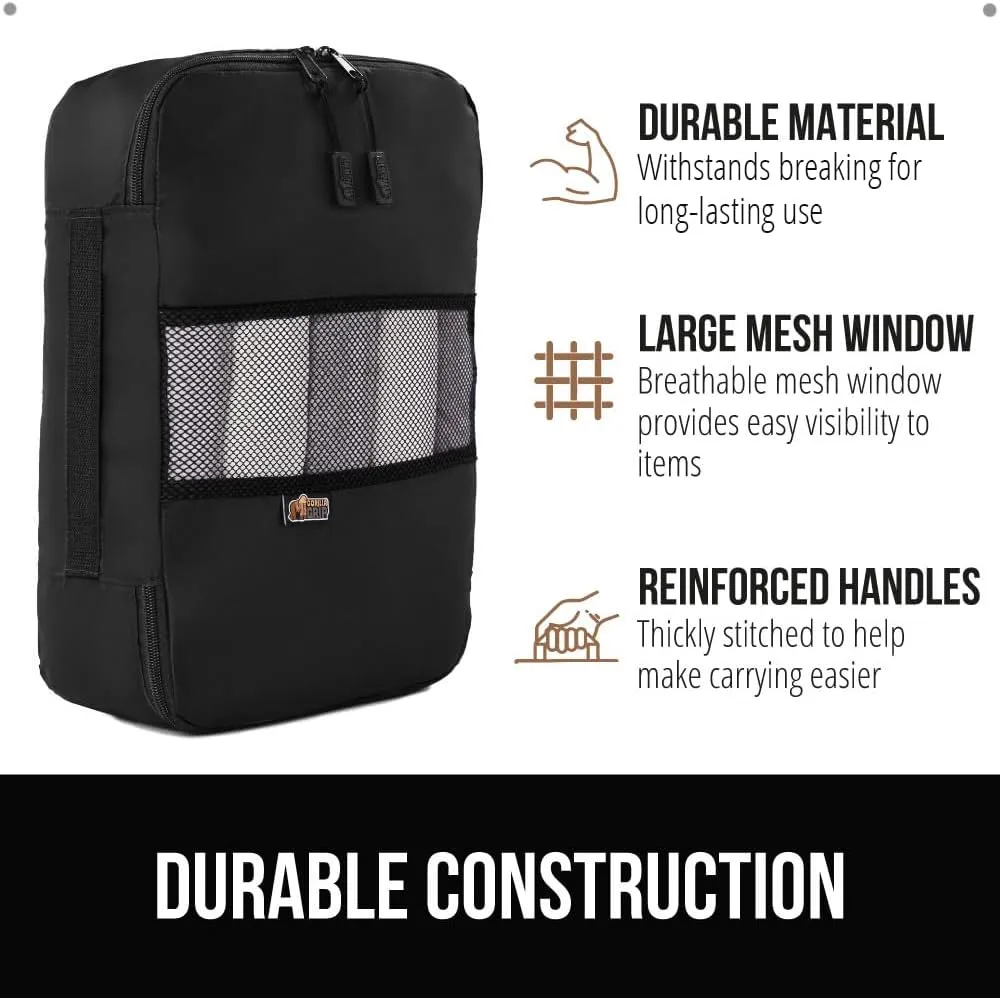 GORILLA GRIP 8 Set Packing Cubes, Travel Essentials for Suitcase, Mesh Organizer Bags for Clothes Toiletries Shoes and Laundry, Luggage and Carry On Airplane Accessories, Traveling Must Haves Black