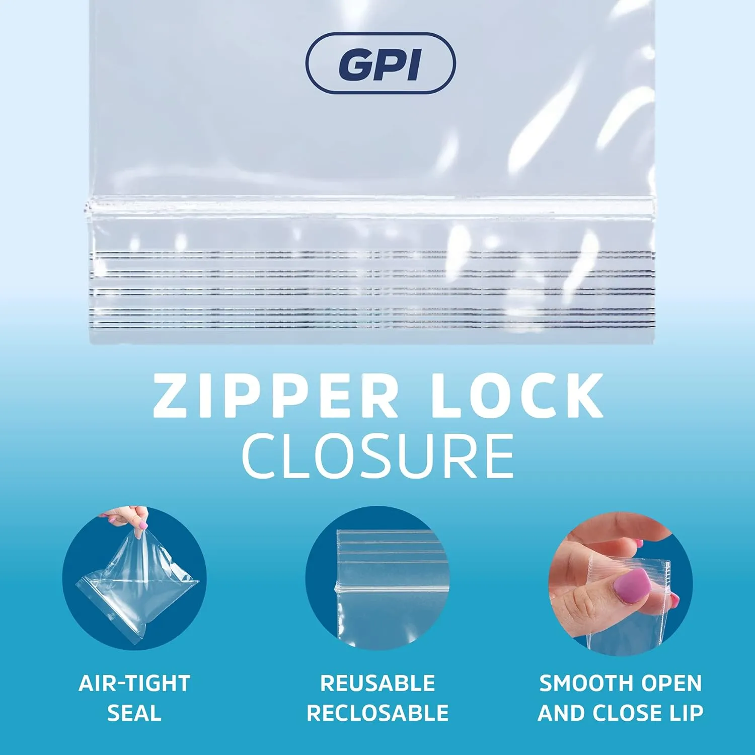 GPI - Case of 1000 5" X 5" Clear Plastic Reclosable Zip Bags - Bulk 2 Mil Thick Strong & Durable Poly Baggies with Resealable Zip Top Lock for Travel, Storage, Packaging & Shipping.