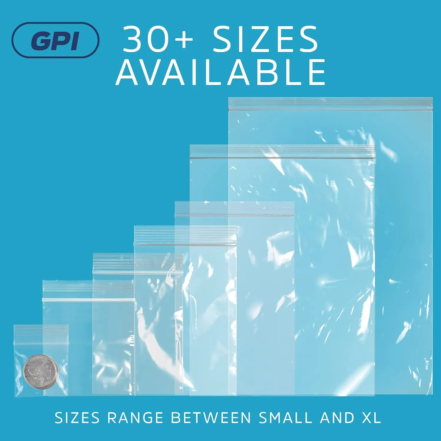 GPI - Case of 1000 5" X 5" Clear Plastic Reclosable Zip Bags - Bulk 2 Mil Thick Strong & Durable Poly Baggies with Resealable Zip Top Lock for Travel, Storage, Packaging & Shipping.
