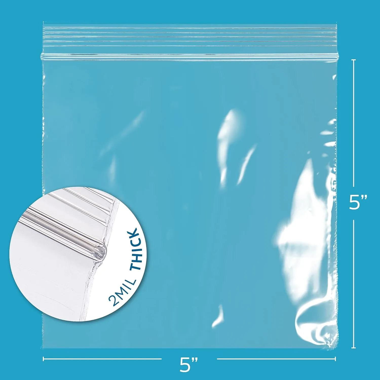 GPI - Case of 1000 5" X 5" Clear Plastic Reclosable Zip Bags - Bulk 2 Mil Thick Strong & Durable Poly Baggies with Resealable Zip Top Lock for Travel, Storage, Packaging & Shipping.