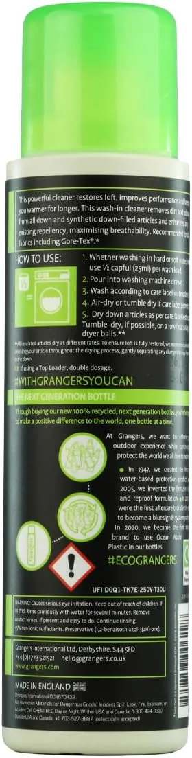 Grangers Down Wash/Detergent for Down Insulated Clothing, Sleeping Bags and Bedding (12 Washes), 10 oz