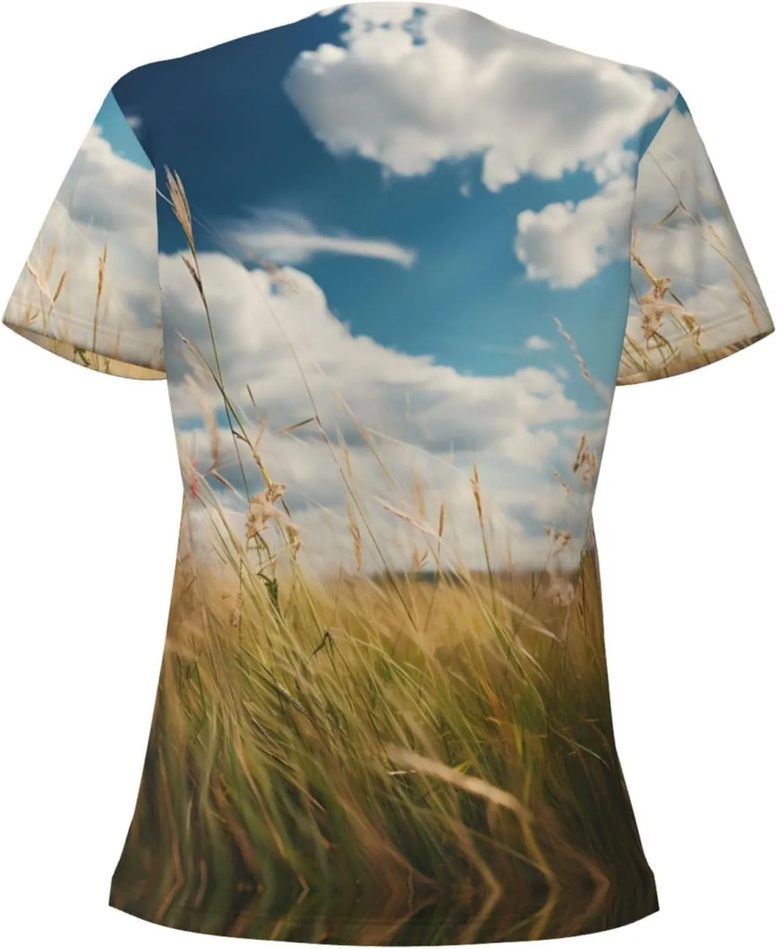 Grassland Autumn Printed Women's Slim deep V-Neck Short-Sleeved, Yoga Running Training Clothes