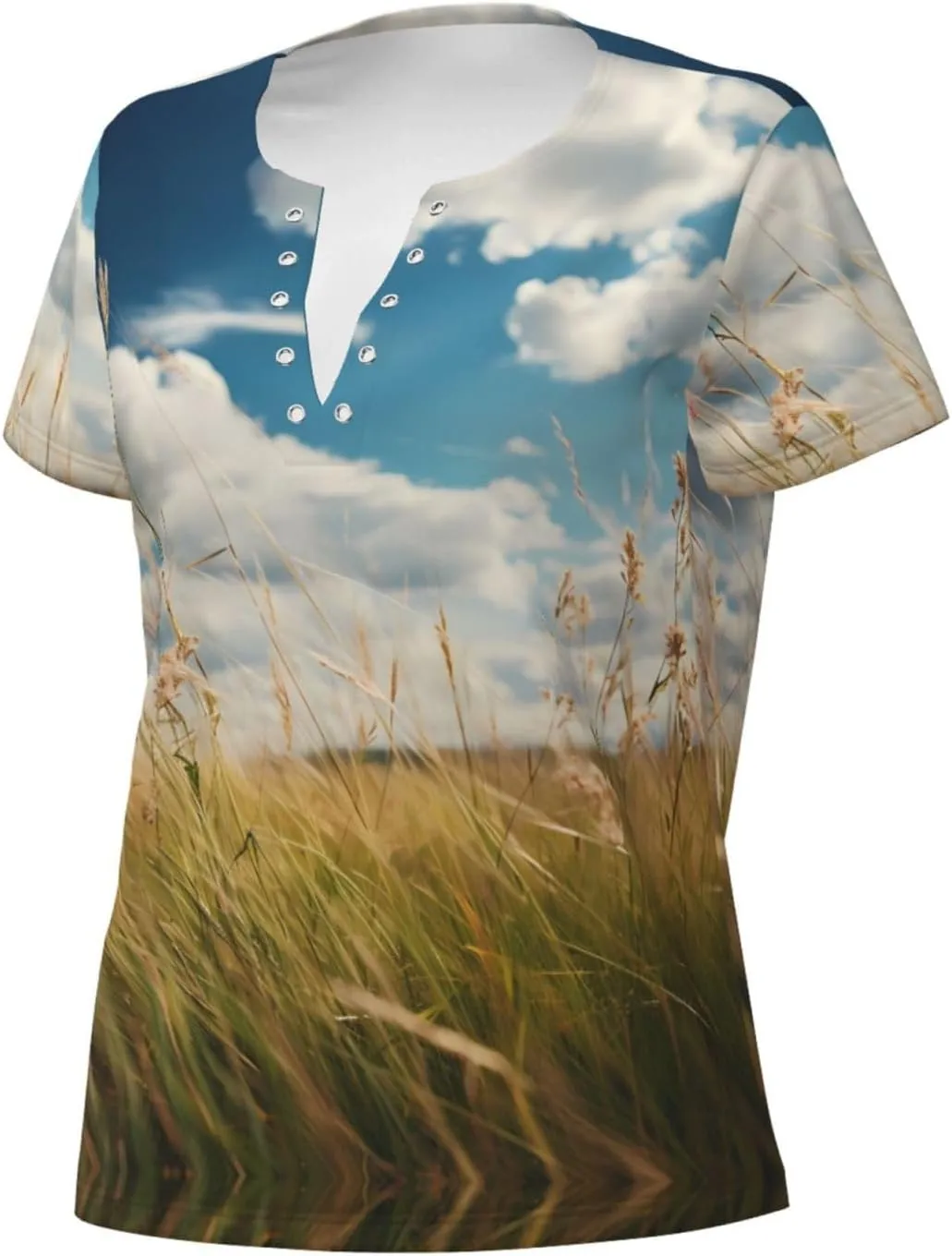 Grassland Autumn Printed Women's Slim deep V-Neck Short-Sleeved, Yoga Running Training Clothes