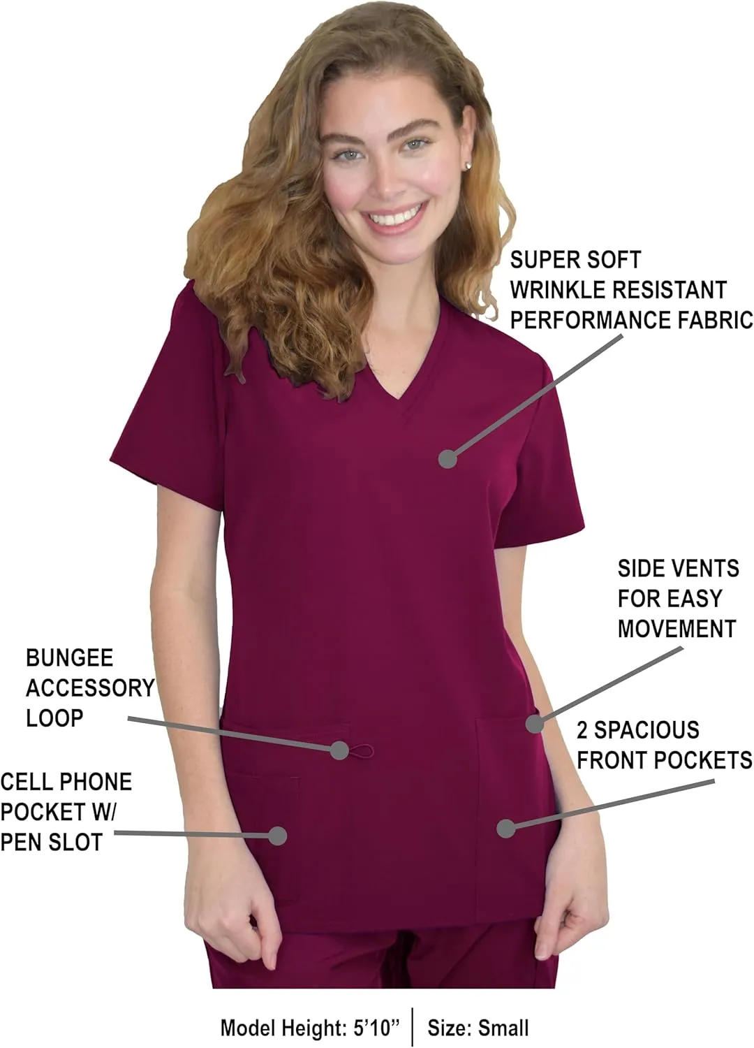 Green Town Scrubs for Women - 4 Pocket V-Neck Scrub Top, Stretch Fabric, Easy Care Uniforms