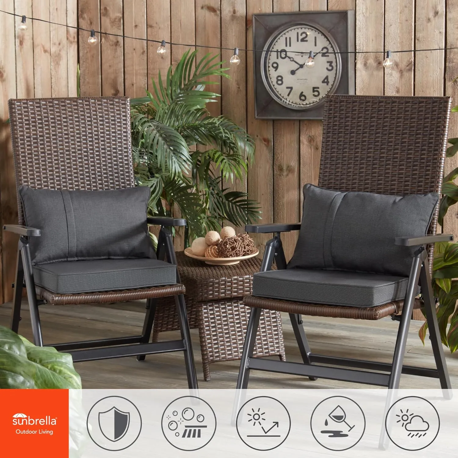 Greendale Home Fashions Sunbrella 17 in. Square Outdoor Corded Chair Pad, Canvas Coal 2 Count