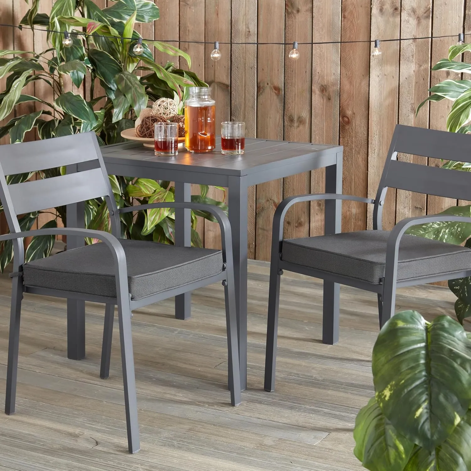 Greendale Home Fashions Sunbrella 17 in. Square Outdoor Corded Chair Pad, Canvas Coal 2 Count
