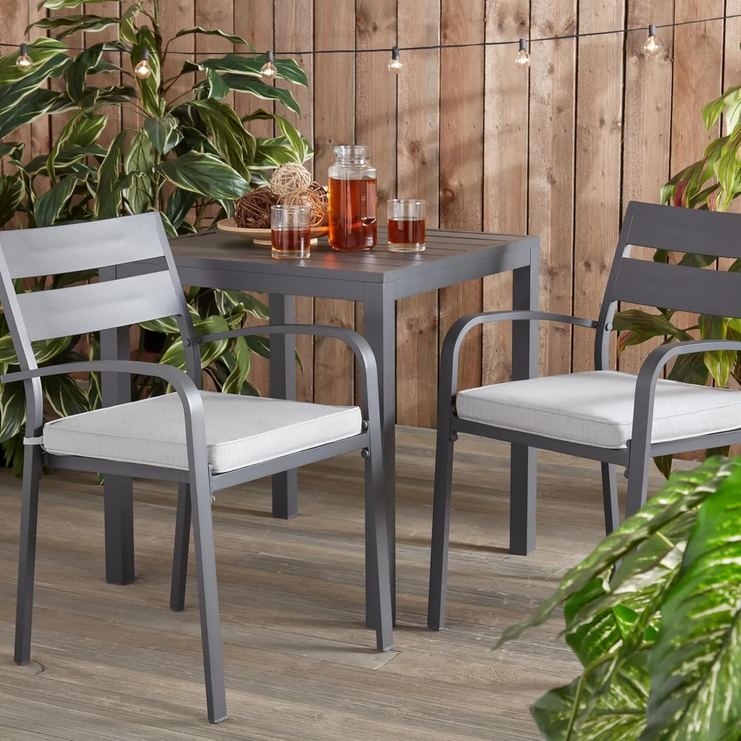 Greendale Home Fashions Sunbrella 17 in. Square Outdoor Corded Chair Pad, Canvas Granite 2 Count