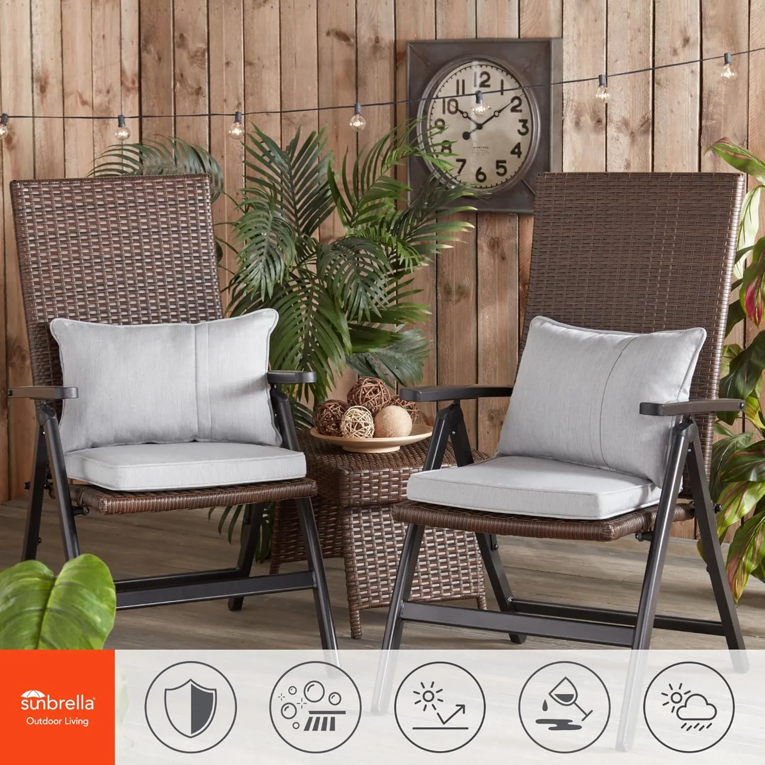 Greendale Home Fashions Sunbrella 17 in. Square Outdoor Corded Chair Pad, Canvas Granite 2 Count