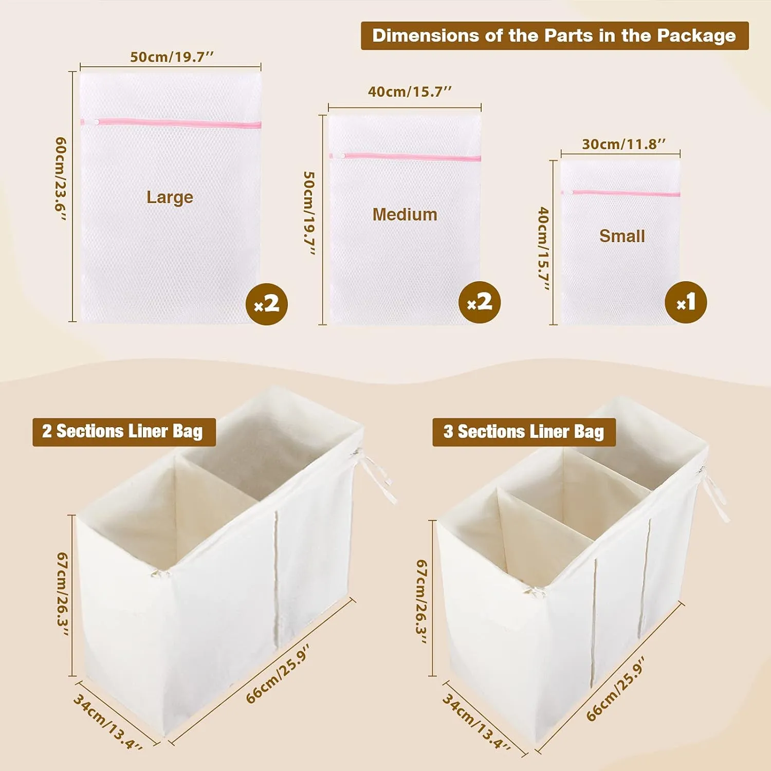 Greenstell Laundry Hamper with Lid, 125L Large Clothes Hamper with 3 Section & 2 Section Removable Liner Bags & 5 Mesh Laundry Bags, Handwoven Synthetic Rattan Divided Laundry Basket, Natural