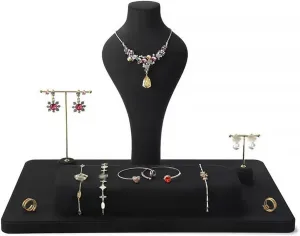 GRFIT Jewelry Organizer 5 Piece Black Velvet Combination Bust Set for Display Necklace, Bracelet, Earring, Pendants and Ring for Retail Jewelry and Home Jewelry Holder