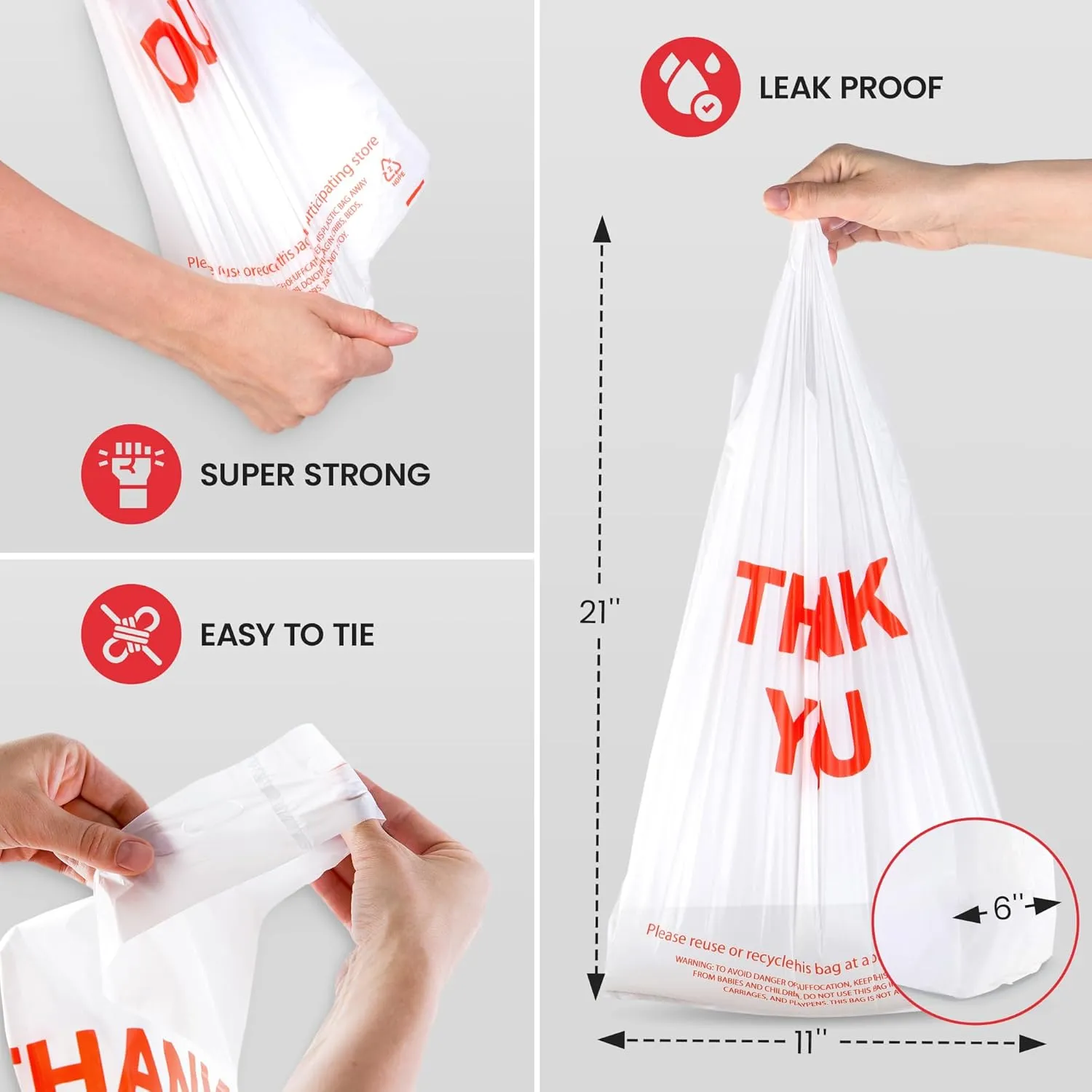 Grocery Plastic Bags 300 Count White (11"x6"x21") Store Bags And Great Plastic Shopping Bags Bulk