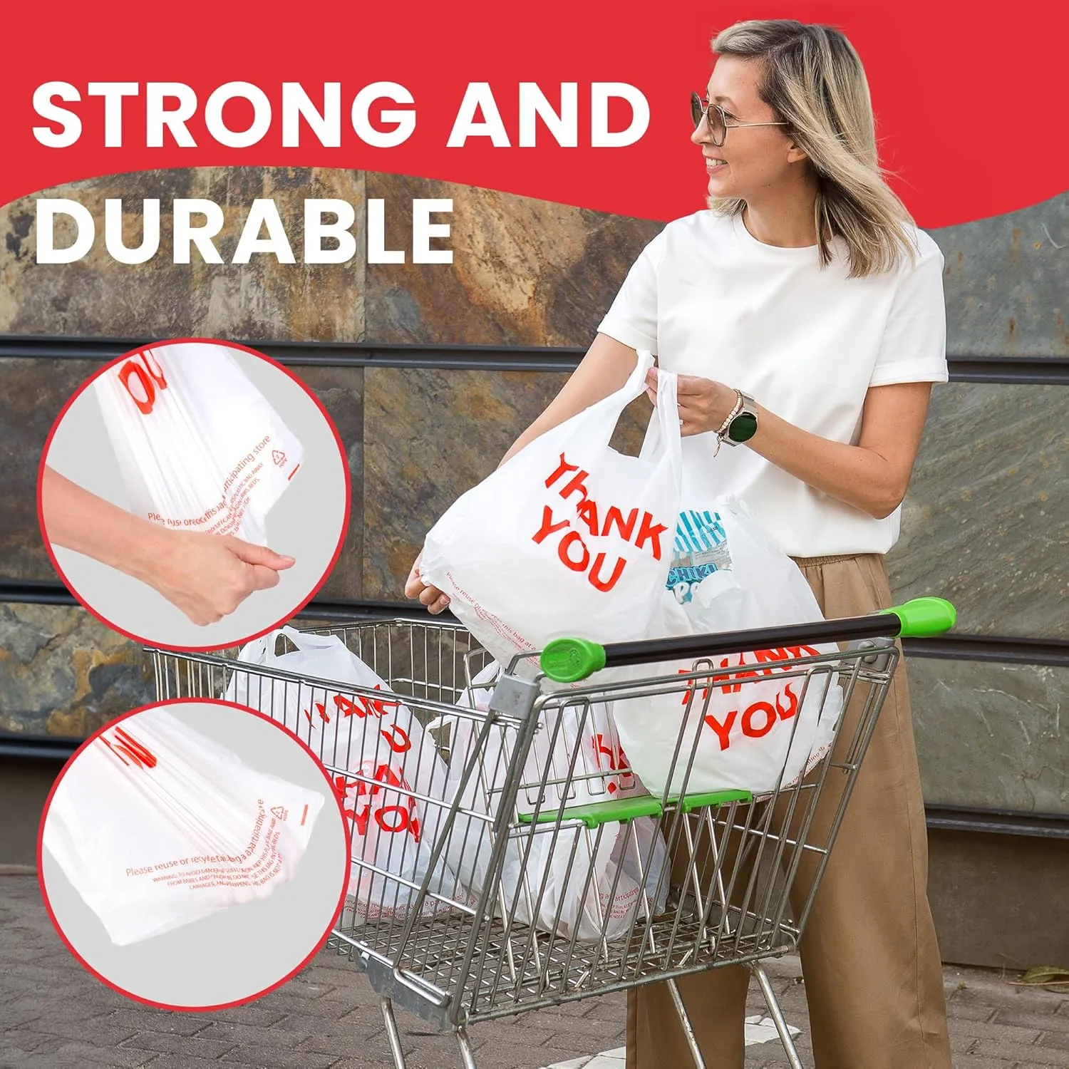 Grocery Plastic Bags 300 Count White (11"x6"x21") Store Bags And Great Plastic Shopping Bags Bulk