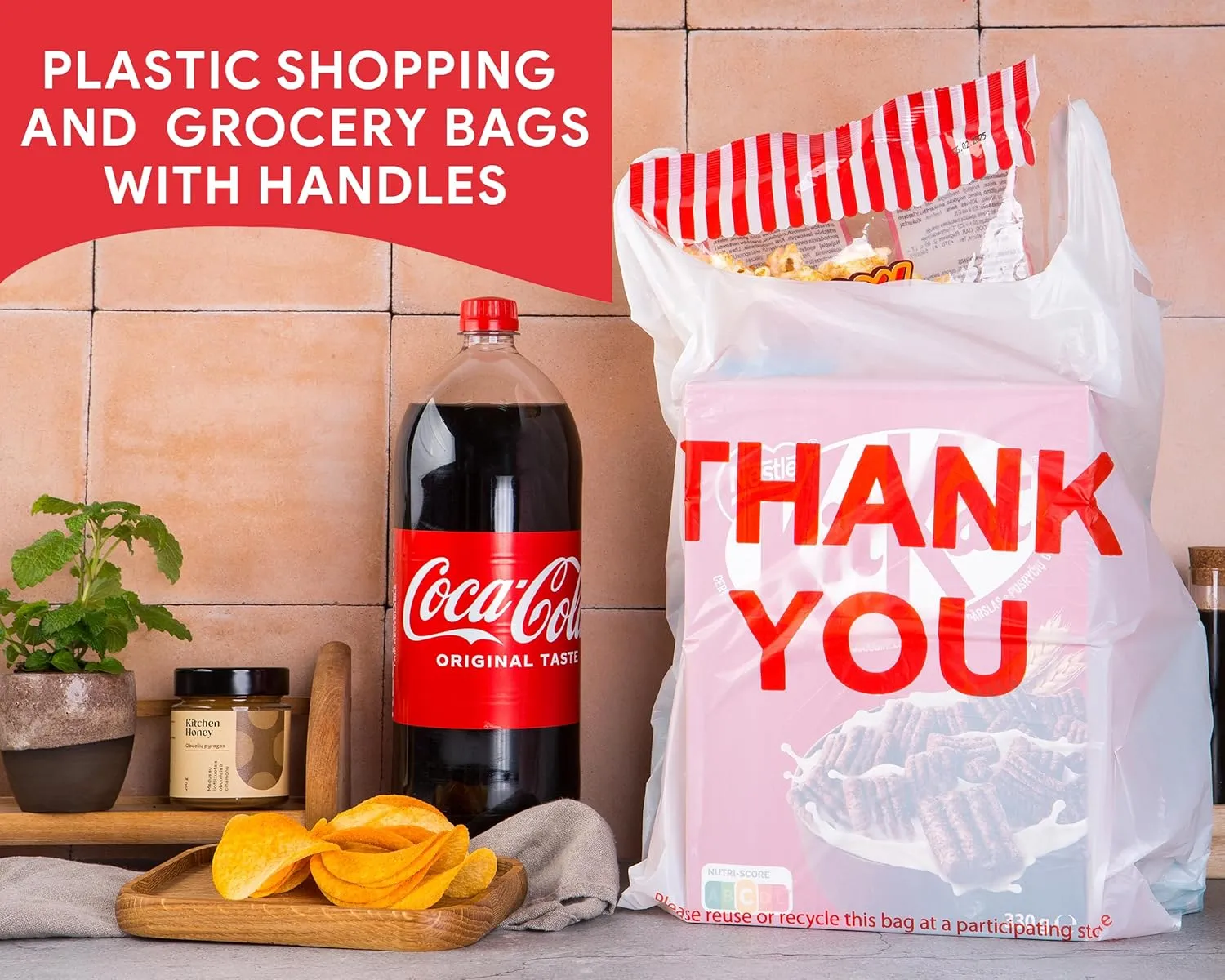 Grocery Plastic Bags 300 Count White (11"x6"x21") Store Bags And Great Plastic Shopping Bags Bulk
