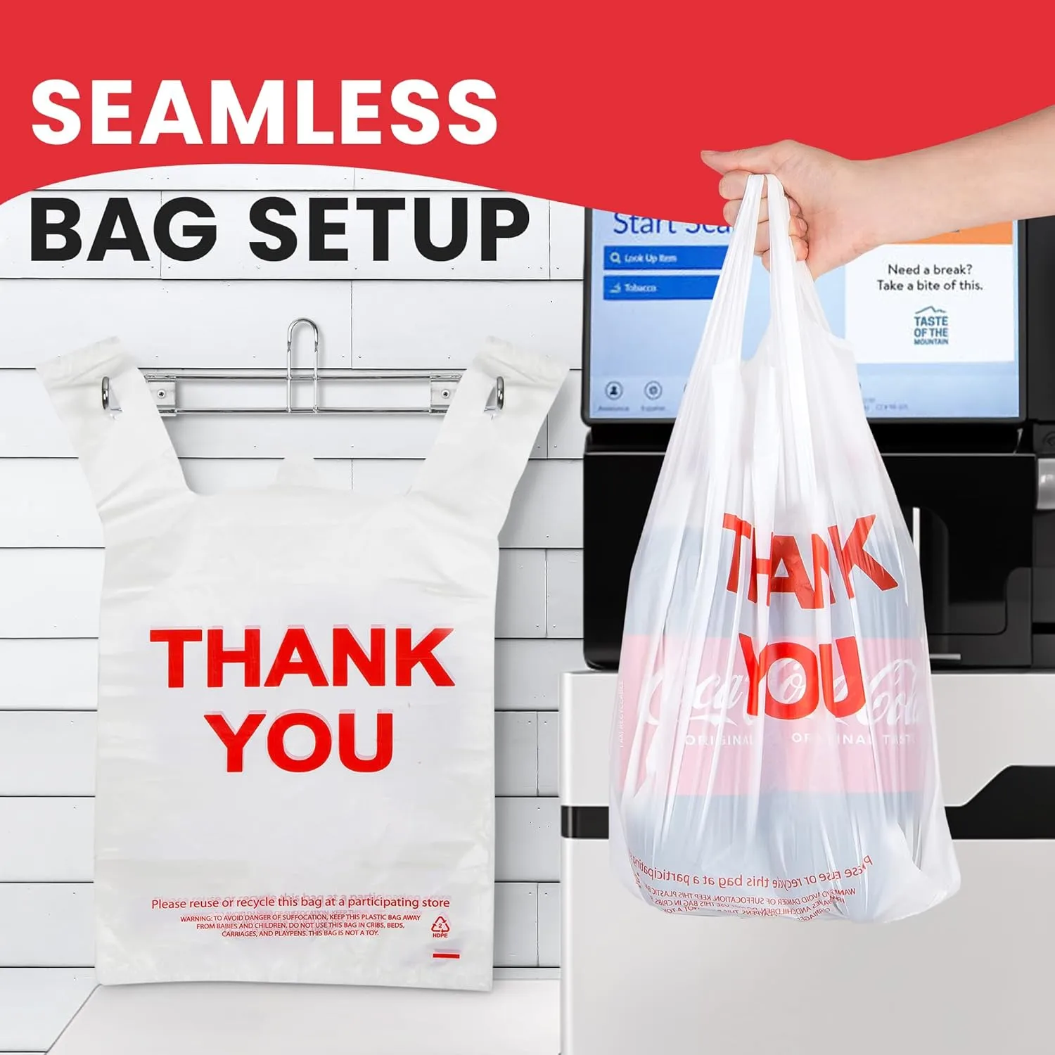 Grocery Plastic Bags 300 Count White (11"x6"x21") Store Bags And Great Plastic Shopping Bags Bulk