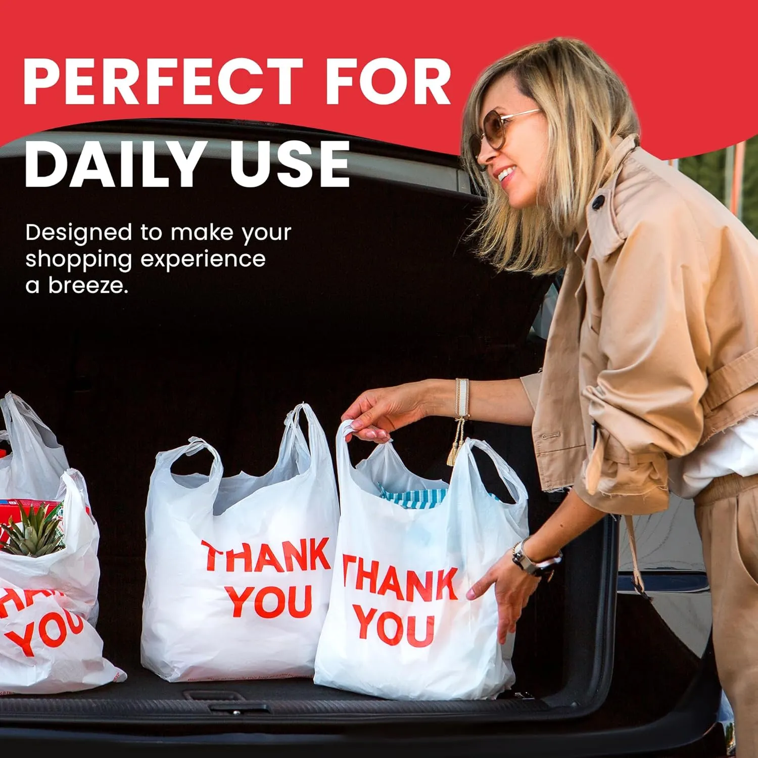Grocery Plastic Bags 300 Count White (11"x6"x21") Store Bags And Great Plastic Shopping Bags Bulk
